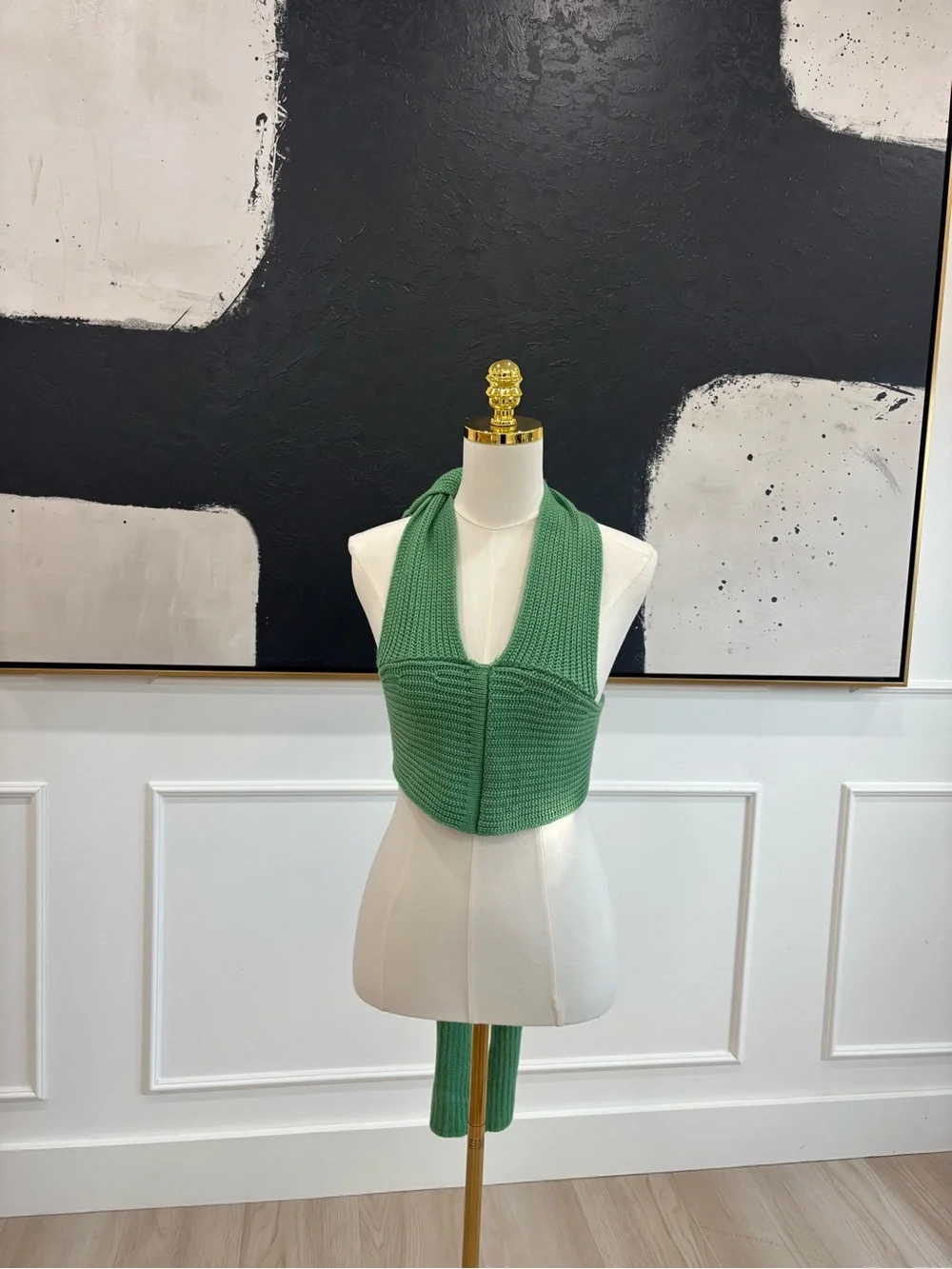Green Knit Halter Scarf Top